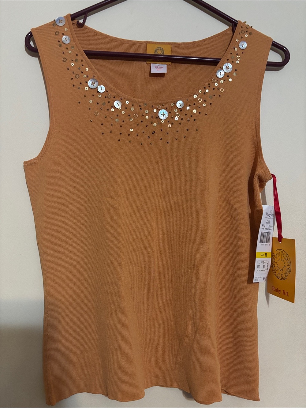 Ruby Rd. Embellished Tank Top - Camel Tan